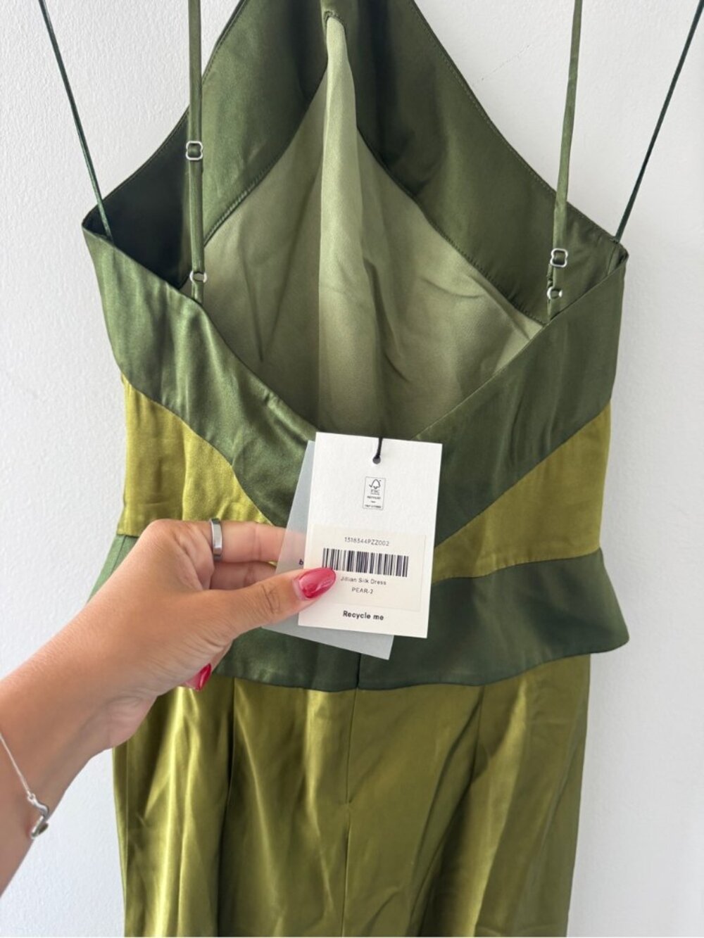 REFORMATION Jillian Silk Dress in Pear 2 - Picture 5 of 11